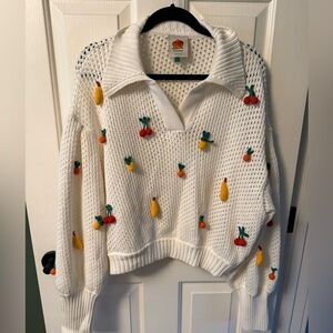 Farm RIO White Fruit Embroidered Sweater